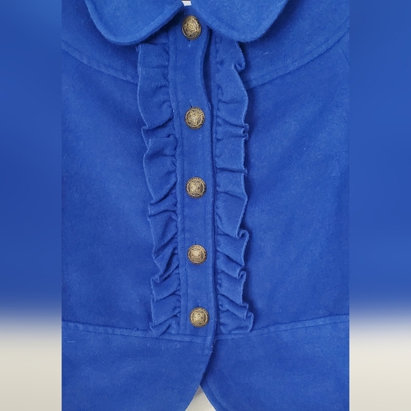 Alice Temperly Royal Blue Wool Blend Cropped Jacket Cape Coat Ruffled Sz Medium - Picture 6 of 9